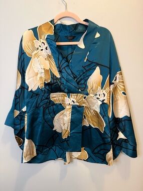 Soma 100% Silk Kimono Style Faux Wrap Tunic Top Large